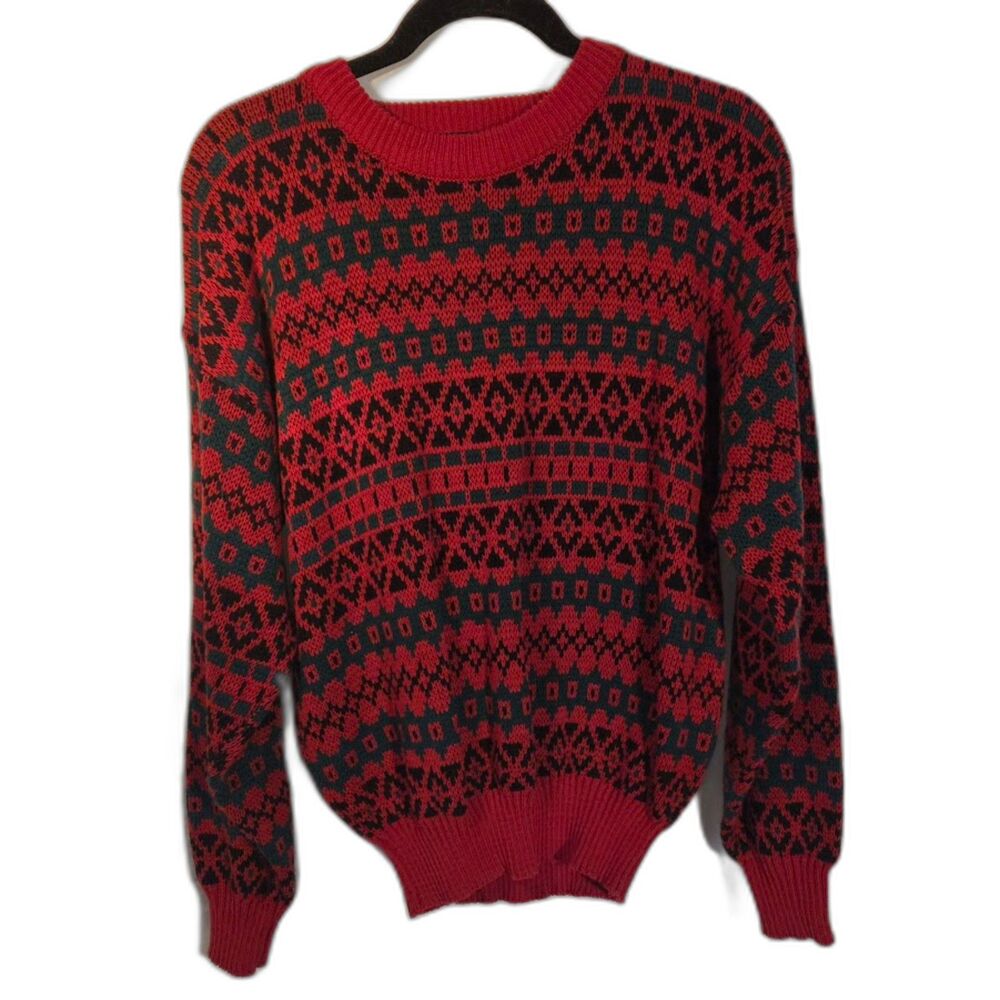 Vintage Fair Isle Sweater | Red Nordic Knit Pullover | Cozy Winter Classic | M